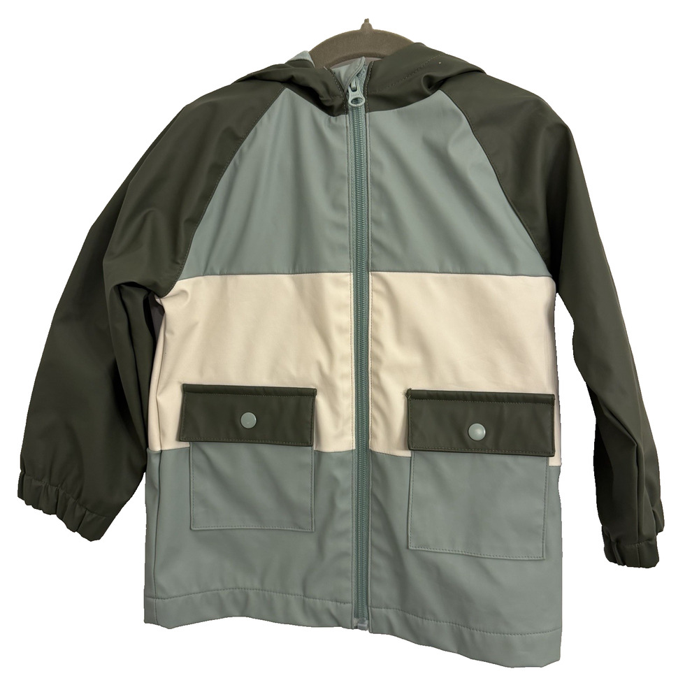 Wonder Nation Children’s Rain Jacket With Hood 3T Multicolor Olive Teal Ivory
